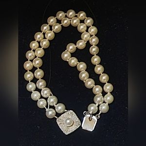 Vintage Sterling Silver Akoya Pearl Double Strand Bracelet